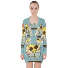 Loading Cat Cute Cuddly Animal Sweet Plush V-neck Bodycon Long Sleeve Dress by uniart180623