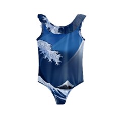 The Great Wave Off Kanagawa Kids  Frill Swimsuit by Grandong