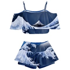 The Great Wave Off Kanagawa Kids  Off Shoulder Skirt Bikini by Grandong