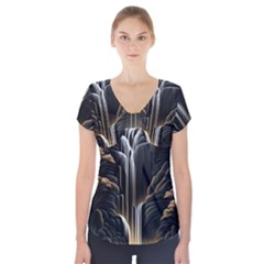 Waterfall Water Nature Springs Short Sleeve Front Detail Top by Simbadda