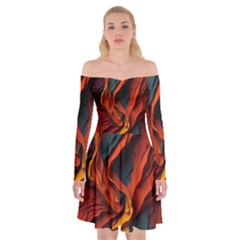 Abstract Colorful Waves Painting Art Off Shoulder Skater Dress by Simbadda