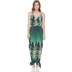 Magic Pine Forest Night Landscape Sleeveless Tie Ankle Chiffon Jumpsuit by Simbadda