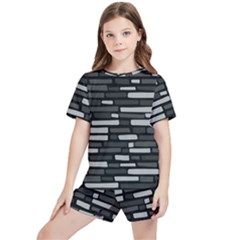 Black And Grey Wall Kids  Tee And Sports Shorts Set by ConteMonfrey