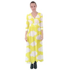 Cute Yellow White Clouds Button Up Maxi Dress by ConteMonfrey