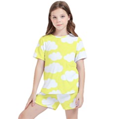 Cute Yellow White Clouds Kids  Tee And Sports Shorts Set by ConteMonfrey