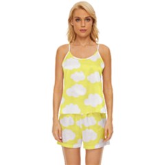 Cute Yellow White Clouds Satin Pajama Short Set by ConteMonfrey