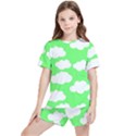 Green and white cute Clouds  Kids  Tee And Sports Shorts Set View1