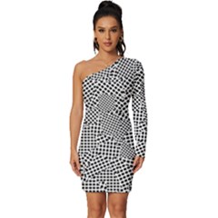 Geometric Noir Pattern Long Sleeve One Shoulder Mini Dress by dflcprintsclothing