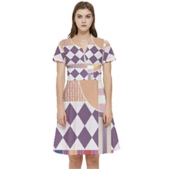 Abstract Shapes Colors Gradient Short Sleeve Waist Detail Dress by Simbadda