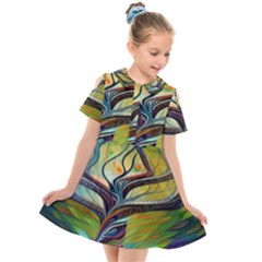 Tree Magical Colorful Abstract Metaphysical Kids  Short Sleeve Shirt Dress by Simbadda