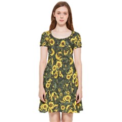 Sunflowers Yellow Flowers Flowers Digital Drawing Inside Out Cap Sleeve Dress by Simbadda