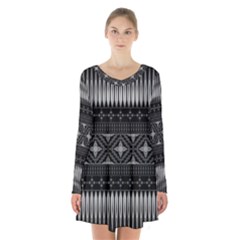 Abstract Art Artistic Backdrop Black Brush Card Long Sleeve Velvet V-neck Dress by Simbadda