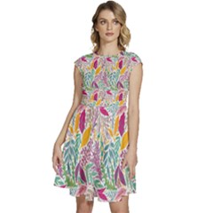 Leaves Colorful Leaves Seamless Design Leaf Cap Sleeve High Waist Dress by Simbadda