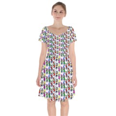 Stickman Kids Doodle Paper Children Group Short Sleeve Bardot Dress by Simbadda