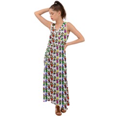 Stickman Kids Doodle Paper Children Group V-neck Chiffon Maxi Dress by Simbadda