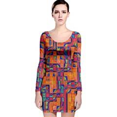 Background Graphic Beautiful Wallpaper Art Abstract Long Sleeve Velvet Bodycon Dress by Simbadda