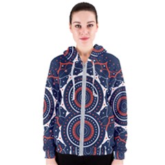 Mandala Orange Navy Women s Zipper Hoodie by Simbadda