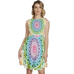 Mandala Pattern Rainbow Pride Cap Sleeve High Waist Dress by Simbadda