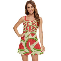 Cute Watermelon Seamless Pattern Ruffle Edge Bra Cup Chiffon Mini Dress by Simbadda