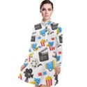 Cinema Icons Pattern Seamless Signs Symbols Collection Icon Long Sleeve Chiffon Shirt Dress View1