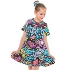 Zombie Heads Pattern Kids  Short Sleeve Shirt Dress by Simbadda