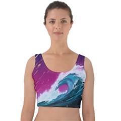 Tsunami Waves Ocean Sea Nautical Nature Water Unique Velvet Crop Top by Simbadda