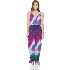 Tsunami Waves Ocean Sea Nautical Nature Water Unique Sleeveless Tie Ankle Chiffon Jumpsuit by Simbadda