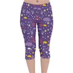 Pattern Cute Clouds Stars Velvet Capri Leggings  by Simbadda