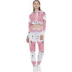 Cute Seamless Pattern With Cats Cropped Zip Up Lounge Set by Simbadda