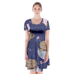 Cute Kittens Sleep Sweetly Mugs Short Sleeve V-neck Flare Dress by Simbadda