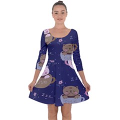 Cute Kittens Sleep Sweetly Mugs Quarter Sleeve Skater Dress by Simbadda