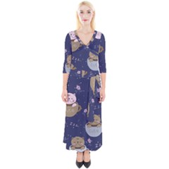 Cute Kittens Sleep Sweetly Mugs Quarter Sleeve Wrap Maxi Dress by Simbadda