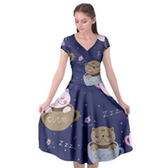 Cute Kittens Sleep Sweetly Mugs Cap Sleeve Wrap Front Dress by Simbadda