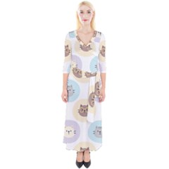 Cute Cat Seamless Pattern Background Quarter Sleeve Wrap Maxi Dress by Simbadda