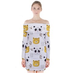 Seamless Pattern Cute Animals Long Sleeve Off Shoulder Dress by Simbadda