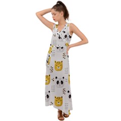 Seamless Pattern Cute Animals V-neck Chiffon Maxi Dress by Simbadda