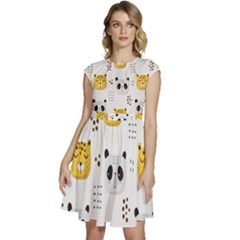 Seamless Pattern Cute Animals Cap Sleeve High Waist Dress by Simbadda