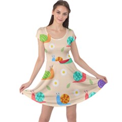 Seamless Pattern Cute Snail With Flower Leaf Cap Sleeve Dress by Simbadda