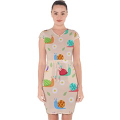 Seamless Pattern Cute Snail With Flower Leaf Capsleeve Drawstring Dress  by Simbadda