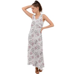 Cute Pattern With Easter Bunny Egg V-neck Chiffon Maxi Dress by Simbadda