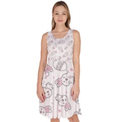 Cute Pattern With Easter Bunny Egg Knee Length Skater Dress With Pockets by Simbadda