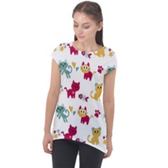 Pattern With Cute Cats Cap Sleeve High Low Top by Simbadda