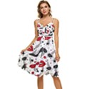 Red Lips Black Heels Pattern Sleeveless Tie Front Chiffon Dress View1