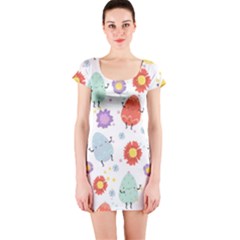 Easter Seamless Pattern With Cute Eggs Flowers Short Sleeve Bodycon Dress by Simbadda