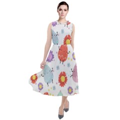 Easter Seamless Pattern With Cute Eggs Flowers Round Neck Boho Dress by Simbadda