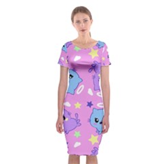 Seamless Pattern With Cute Kawaii Kittens Classic Short Sleeve Midi Dress by Simbadda