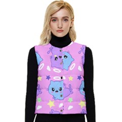 Seamless Pattern With Cute Kawaii Kittens Women s Button Up Puffer Vest by Simbadda