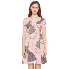 Seamless Pattern Adorable Cat Inside Cup Inside Out Cap Sleeve Dress by Simbadda