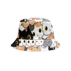 Cute Cat Kitten Cartoon Doodle Seamless Pattern Bucket Hat (kids) by Simbadda