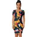 Funny Christmas Pattern Background Fitted Knot Split End Bodycon Dress View1